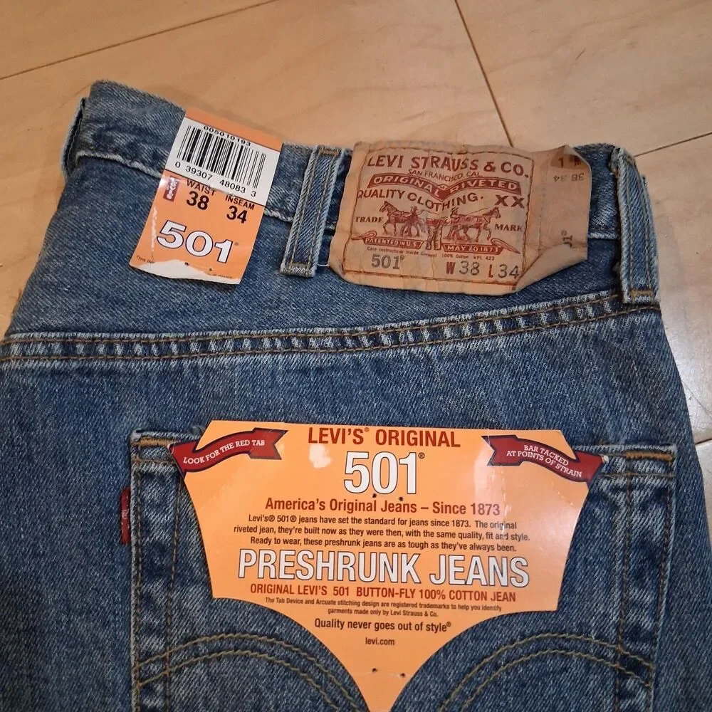 NWT Vintage Levi’s 501 Original Jeans Sz 38x34 Blue Denim Deadstock USA Red Tab